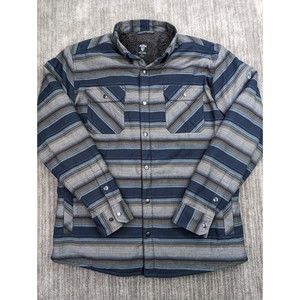 Kuhl Joyrydr Shacket Blue Sherpa Lined Jacket Button Up Striped Mens Large